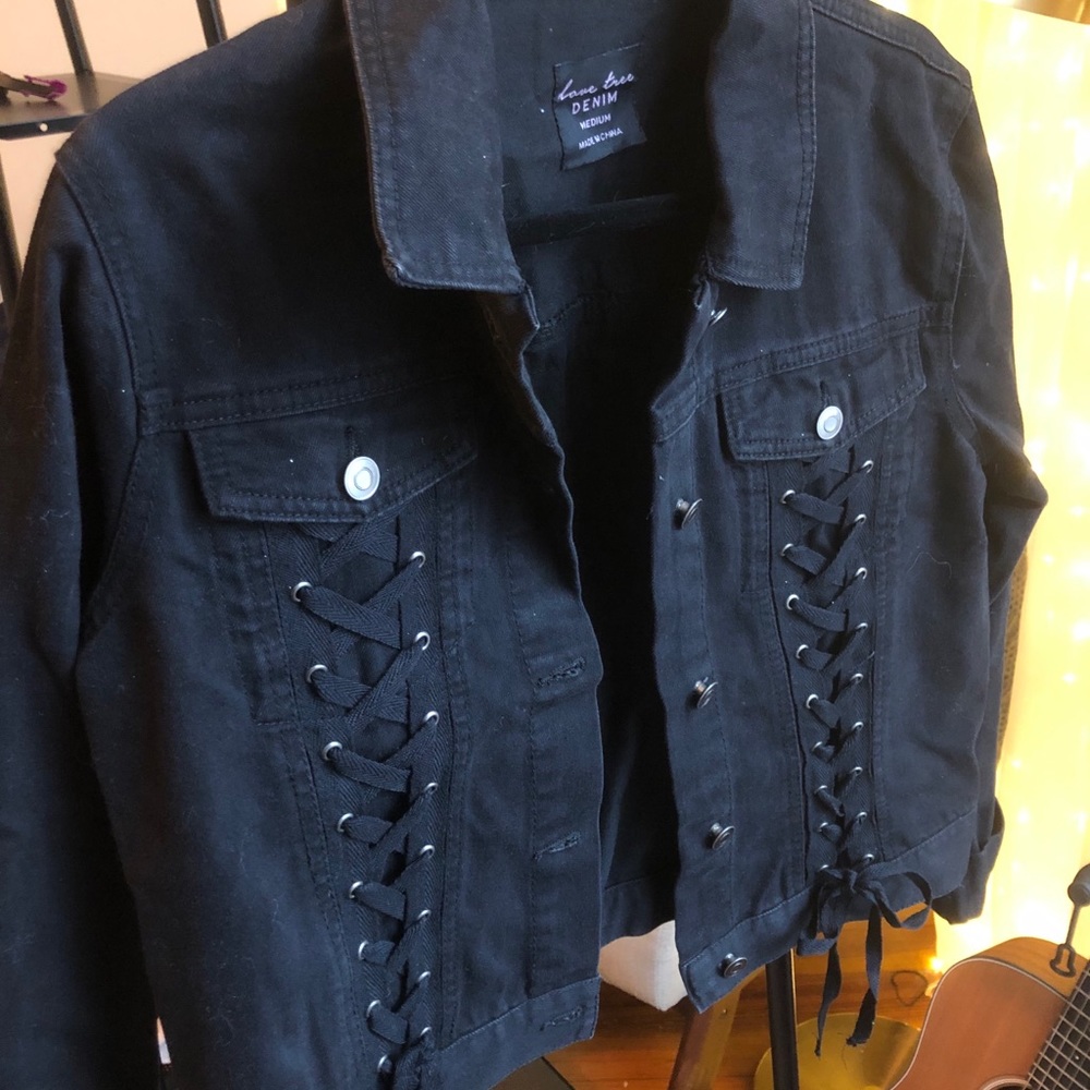 Love Tree Denim Black Lace-Up Jacket (NWOT)